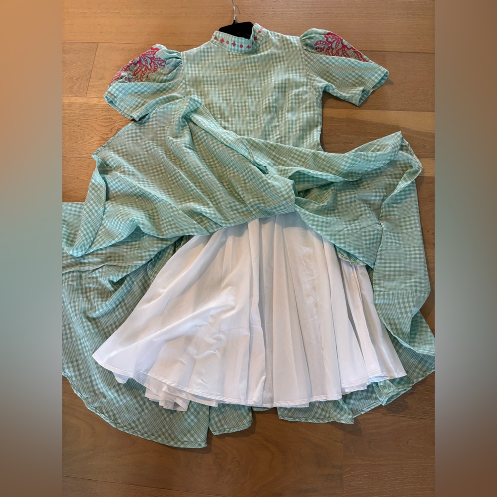 Fanm Mon Lipno Dress Midi Mini Floral Embroidered Green Checker Plaid Small NWT - Picture 15 of 16